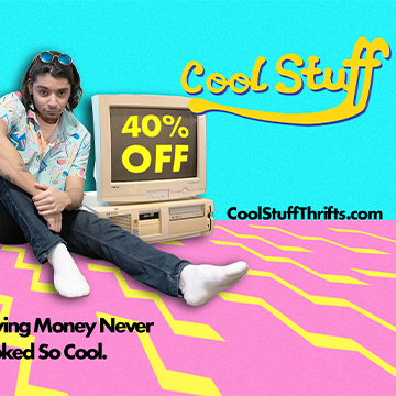 Preview of the Graphic Design for Cool Stuff Thrift Store Catalog, Interactive Catalog, Billboard, and Facebook Post